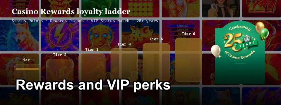 Casino Rewards six-tier loyalty ladder with Status Points and VIP Status Match